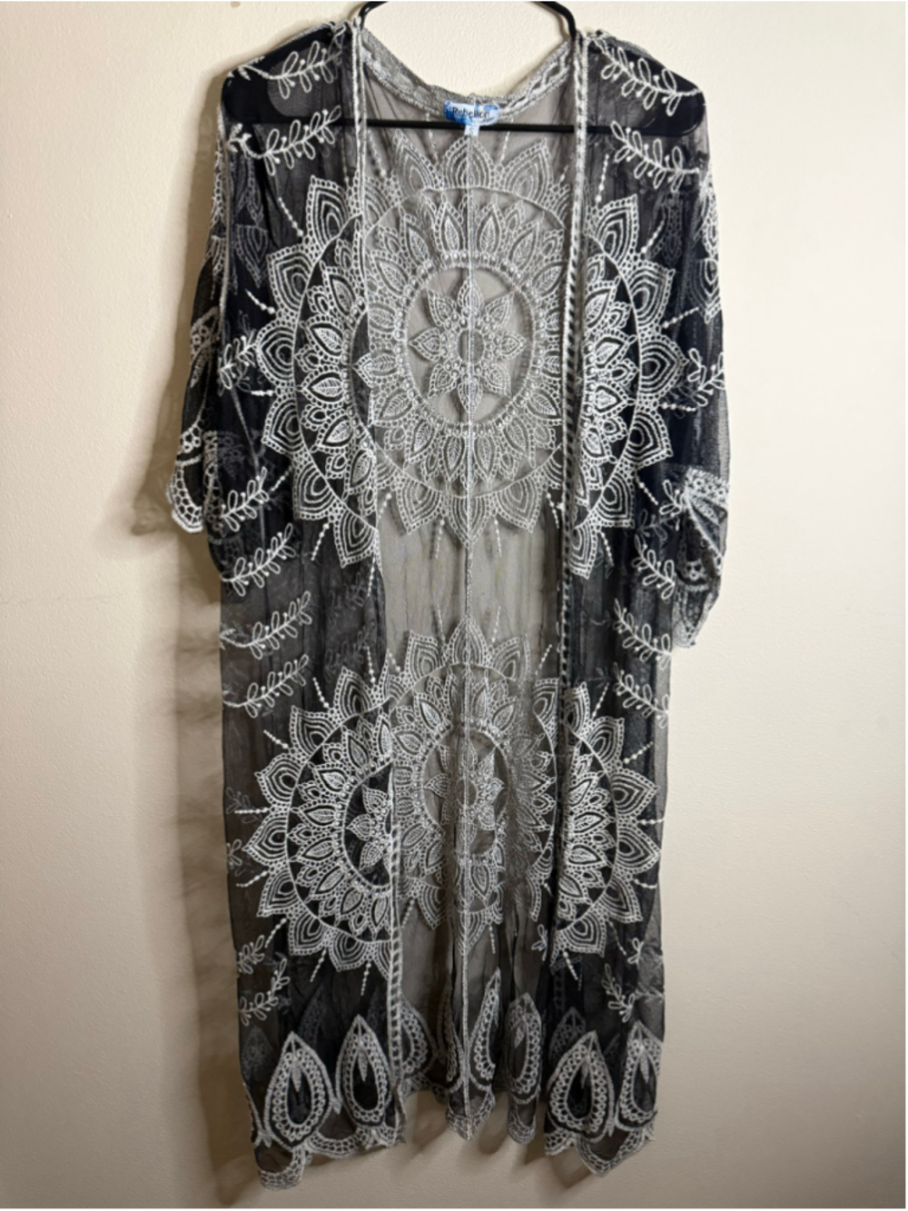 Women's Rebellion Black and White Mandala Lace Kimono One Size